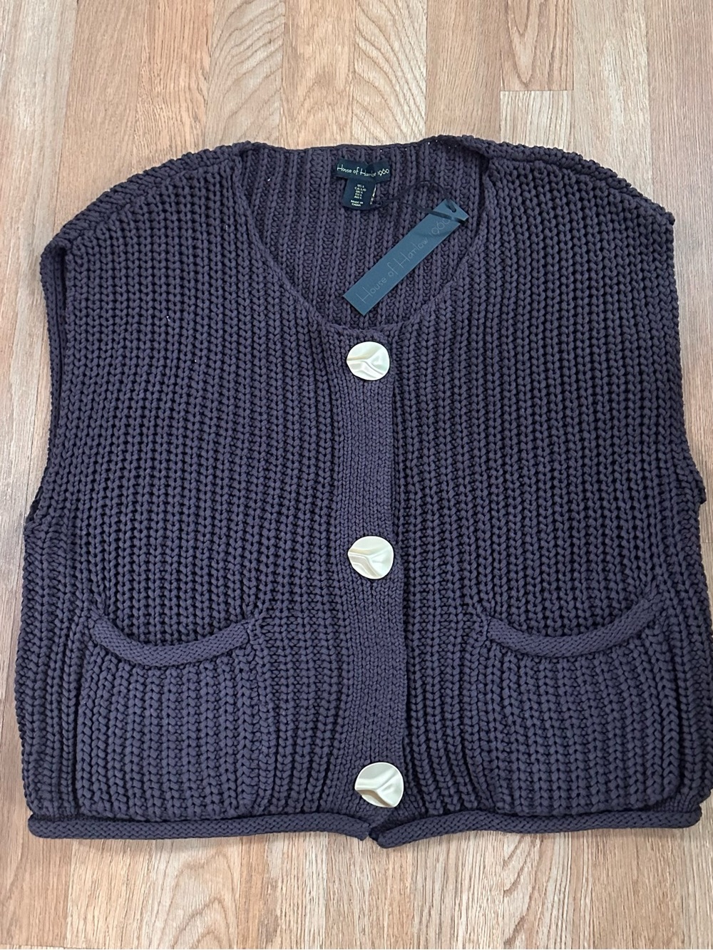 House of Harlow 1960 Chunky Knit Button Vest in Plum